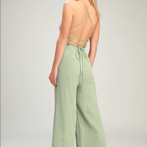 Lulus Pants - Lulu’s Sage Green Lace-Up Culotte Jumpsuit